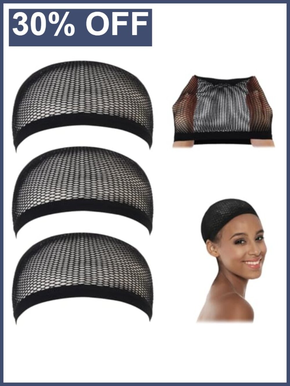 3pk Black Mesh Wig Caps for Women, Breathable Hair Net for Sleeping & Tubi